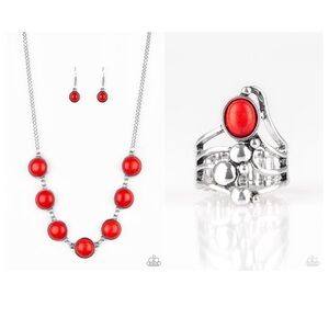 NEW - Paparazzi Red and Silver Necklace & Ring with Bold Design